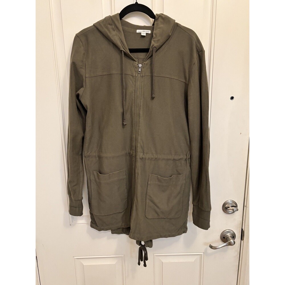 James Perse Hoodie Women’s 3 Green Full Zip Anorak Drop Pockets Cinch Waist Ws - Picture 4 of 13